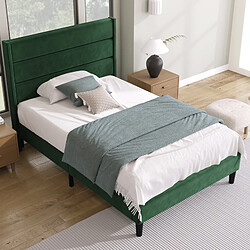 DZMDIP Lit 90 x 200 en tissu velours vert foncé, Lit simple avec sommier à lattes et tête de lit design moderne