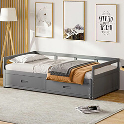 DZMDIP Lit gigogne avec tiroirs - 2 places - 2 x 90 x 200 cm - Bois - Panneaux de particules - Gris pas cher
