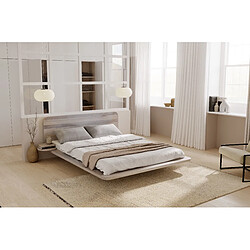 Avis Visby Lit flottant en chêne massif JAPANDIC / 180x200 cm, couleur blanche