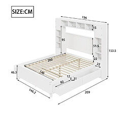 DZMDIP Lit Coffre 140x200cm - JAERLIUB - Bois Massif - 4 Tiroirs - Sommier à Lattes - Blanc