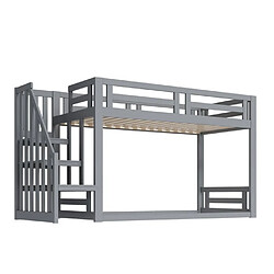 Acheter DZMDIP Lit Superposé Lit Enfant 90×200cm avec escalier de rangement,cadre de lit en bois massif avec sommier à lattes, Gris