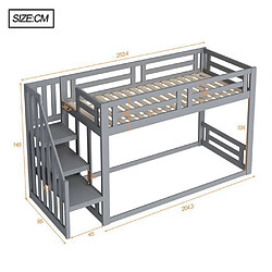 DZMDIP Lit Superposé Lit Enfant 90×200cm avec escalier de rangement,cadre de lit en bois massif avec sommier à lattes, Gris