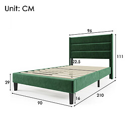 Avis DZMDIP Lit 90 x 200 en tissu velours vert foncé, Lit simple avec sommier à lattes et tête de lit design moderne