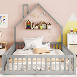 DZMDIP Lit Enfant 140 X 200cm Lit 2 Personnes En Forme De CheminéE Sommier à Lattes Pin Lit 2 Places ,Gris
