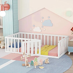 Acheter DZMDIP Lit enfant - lit au sol enfant - 90x200 cm - Bois de pin massif - Cadre de lit au sol avec clôture et porte - Blanc - Certifié