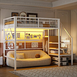 OKWISH Lit mezzanine 90x200 cm - Lit déco rangement - Blanc