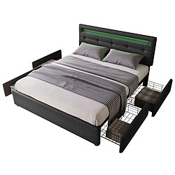 OKWISH Lit avec rangement 140x200 cm - Lit déco LED - Noir pas cher