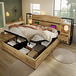 OKWISH Lit coffre 180x200 cm Lit adult coffre - Couleur Chêne