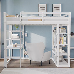 OKWISH Lit mezzanine 140x200 cm - Lit avec bureau - Blanc