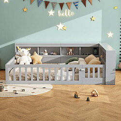 OKWISH Lit bébé 140x190 cm Lit double et rangement - Gris