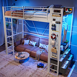 OKWISH Lit mezzanine 90x200 cm - Lit simple - Blanc