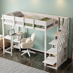 OKWISH Lit mezzanine 90x200 cm Lit escalier - Blanc