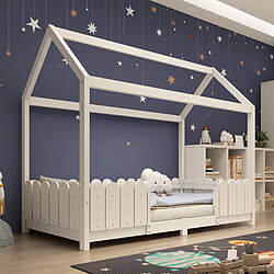 OKWISH Lit enfant 90x200 cm Lit cabane avec barrières - Blanc