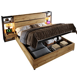 OKWISH Lit coffre 180x200 cm Lit adult coffre - Couleur Chêne pas cher