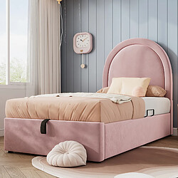 OKWISH Lit coffre 90x200 cm Lit simple motif - Rose