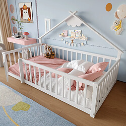 OKWISH Lit enfant 90x190 cm Lit pin MDF avec barrières - Blanc