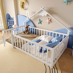 OKWISH Lit enfant 90x190 cm Lit pin MDF avec barrières - Blanc