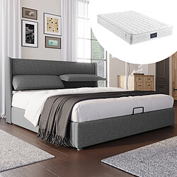 OKWISH Lit coffre 160x200 cm Lit rembourré avec sommier - Gris