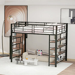 OKWISH Lit Mezzanine 140x200 cm - Rangement - Noir