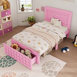 Avis OKWISH Lit avec rangement 90x190 cm - Lit avec sommier - Rose
