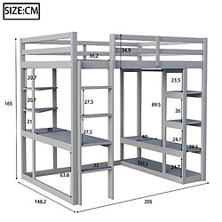 Acheter OKWISH Lit mezzanine 140x200 cm - Lit avec bureau - Gris