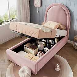 OKWISH Lit coffre 90x200 cm Lit simple motif - Rose