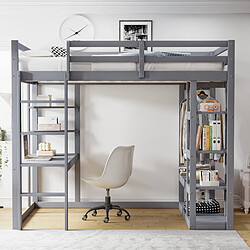 OKWISH Lit mezzanine 140x200 cm - Lit avec bureau - Gris