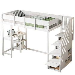 OKWISH Lit mezzanine 90x200 cm Lit escalier - Blanc pas cher