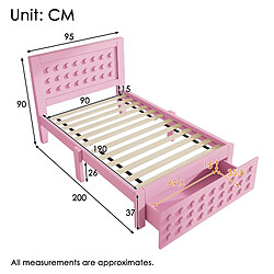 Acheter OKWISH Lit avec rangement 90x190 cm - Lit avec sommier - Rose