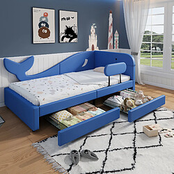 OKWISH Lit enfant 90x200 cm - Lit avec tiroirs roulants - Bleu