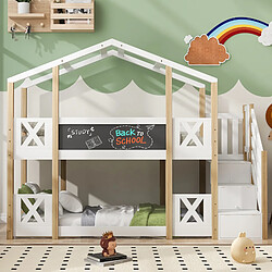 OKWISH Lit superposé 90x200 cm - - Lit cabane double couchage - Blanc