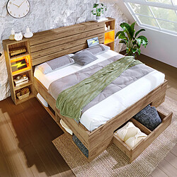OKWISH Lit avec rangement 180x200 cm - Lit adulte - Chêne