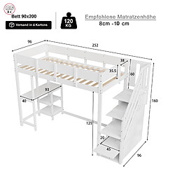 Acheter OKWISH Lit mezzanine 90x200 cm Lit escalier - Blanc