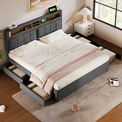 OKWISH Lit avec rangement 160x200 cm Lit double - Gris