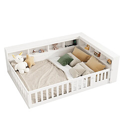 OKWISH Lit bébé 140x190 cm Lit double et rangement - Blanc pas cher