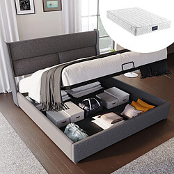 OKWISH Lit coffre 140x200 cm Lit double confort personnalisé - Gris