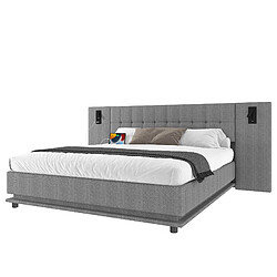 OKWISH Lit double 180x200 cm Lit adulte LED - Gris pas cher