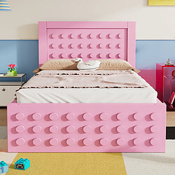 OKWISH Lit avec rangement 90x190 cm - Lit avec sommier - Rose Lit avec rangement 90x190 cm - Lit simple design créatif avec sommier robuste et tiroirs intégrés - Bois massif et MDF - Rose - Sans matelas
