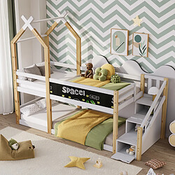 OKWISH Lit superposé 90x200 cm - Lit simple - Blanc naturel