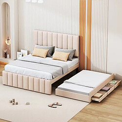 OKWISH Lit double 140x200 cm - Lit gigogne tiroirs - Beige