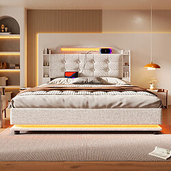 OKWISH Lit coffre 140x200 cm Lit double rangement - Beige