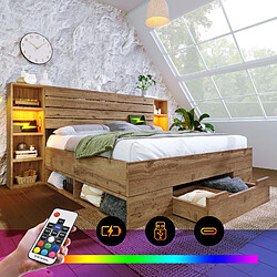 OKWISH Lit avec rangement 180x200 cm - Lit adulte - Chêne