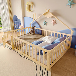 OKWISH Lit enfant 140x190 cm Lit sécurisé maison - Naturel
