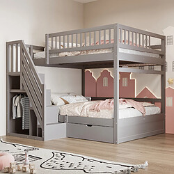 OKWISH Lit superposé 140x200 cm - Lit avec échelle - Gris