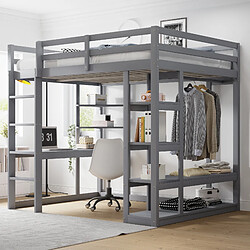 Avis OKWISH Lit mezzanine 140x200 cm - Lit avec bureau - Gris