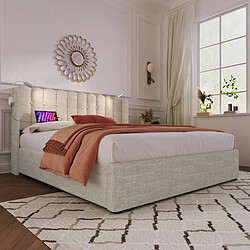 Avis OKWISH Lit coffre 140x200 cm Lampe lecture - Beige