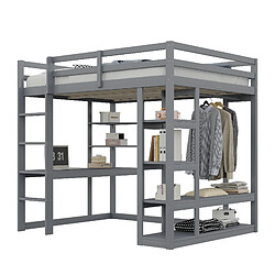 OKWISH Lit mezzanine 140x200 cm - Lit avec bureau - Gris pas cher