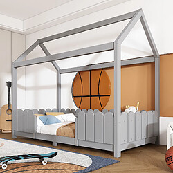 OKWISH Lit enfant 90x200 cm Lit cabane toit ludique - Gris