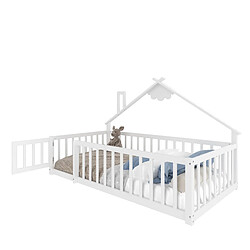 OKWISH Lit enfant 90x190 cm Lit pin MDF avec barrières - Blanc pas cher