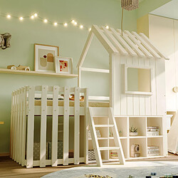 OKWISH Lit enfant 90x200 cm - Lit mi-hauteur cabane - Blanc